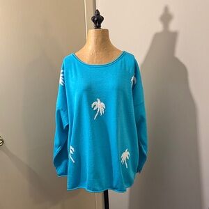 Belle by Kim Gravel Turquoise Palm Sweater